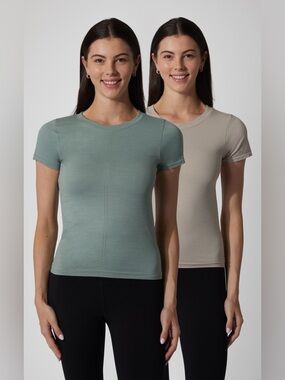 Yogalicious 2piece Bridgett Short Sleeve Full Length Tee in Jade Green and Taupe